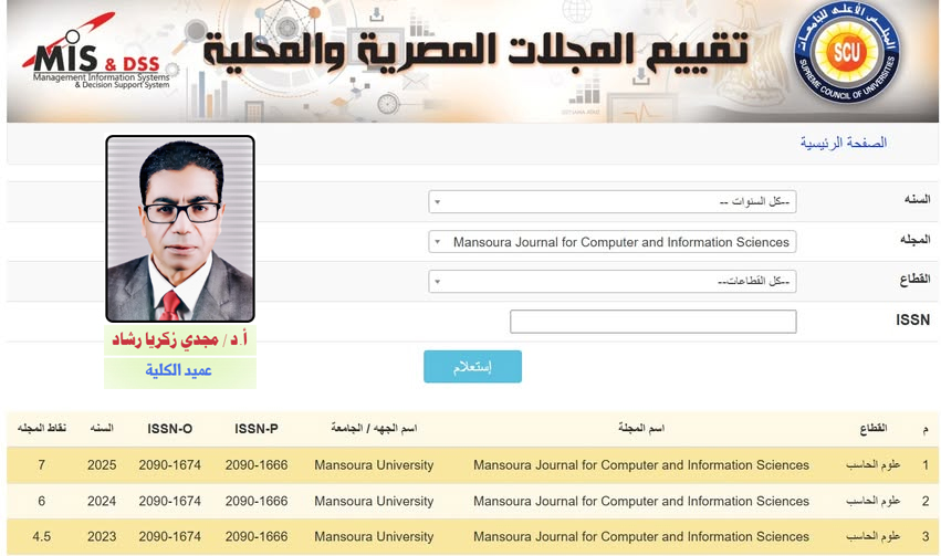 مجلة كلية الحاسبات والمعلومات تحقق ٧ نقاط لأول مرة في تقييم المجلس الأعلى للجامعات للمجلات في يوليو ٢٠٢٥.