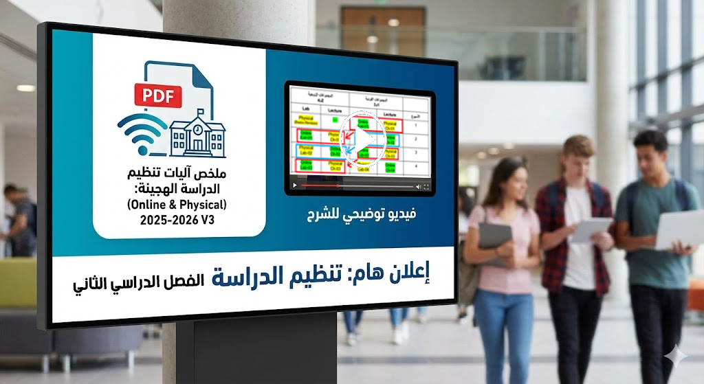 ملف ملخص لتوضيح آليات تنظيم الدراسة والمزيج بين (Onlone & Physical) 2026-2025-V3  وفيديو للشرح