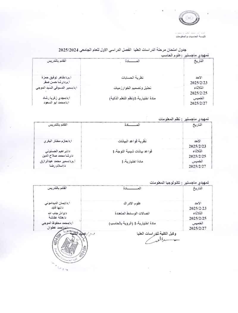 Preliminary exam schedule